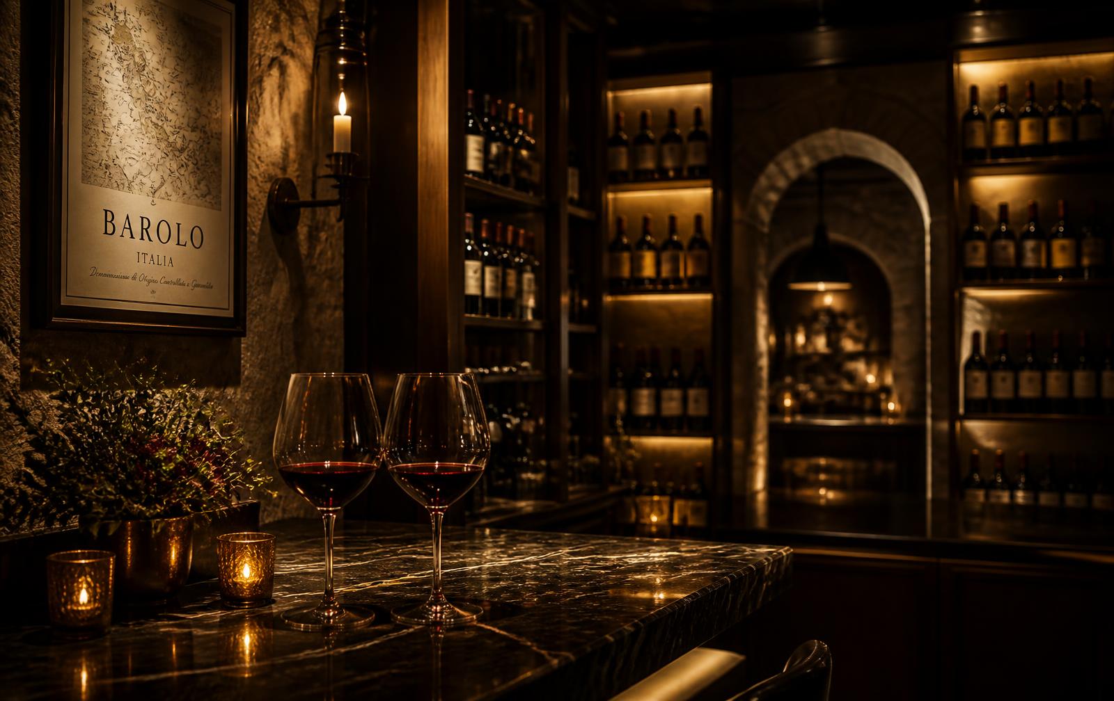 Interno dell'enoteca L'Ora del Calice illuminato a candela